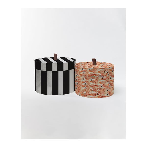 Sada 2 okrúhlych úložných boxov zo zamatu Velvet Atelier Stripes