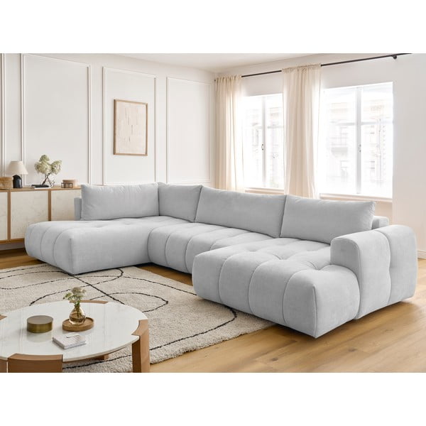 Svetlosivá rozkladacia/s úložným priestorom rohová pohovka (ľavý roh/do tvaru "U") Fuji – Bobochic Paris-image-1