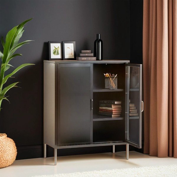 Sivá oceľová vitrína 80x102x40 cm Acier – Premier Housewares-image-1