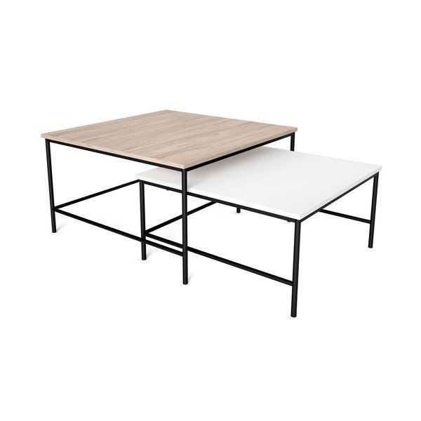 Biele/prírodné konferenčné stolíky s doskou v dubovom dekore v súprave 2 ks 80x80 cm Fiorenza - Marckeric