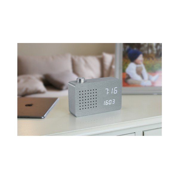 Sivý budík s bielym LED displejom a rádiom Gingko Radio Click Clock-image-4