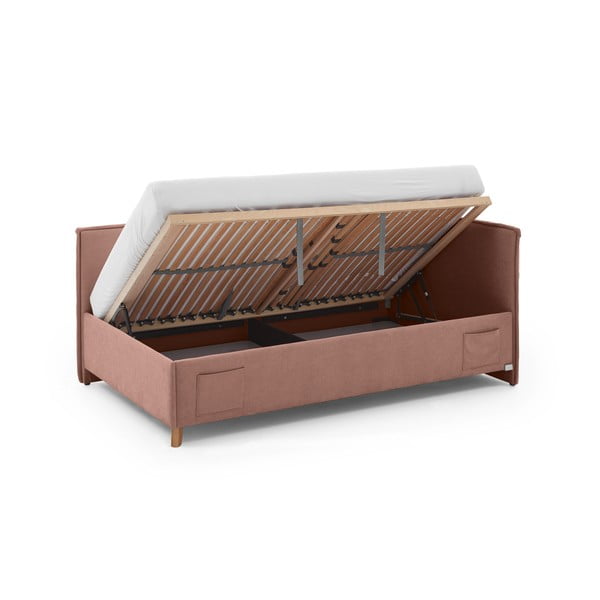 Ružová čalúnená rohová detská posteľ s úložným priestorom s roštom 120x200 cm Fun – Meise Möbel-image-2