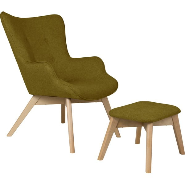 Zelené kreslo s podnožkou Niko – Ropez