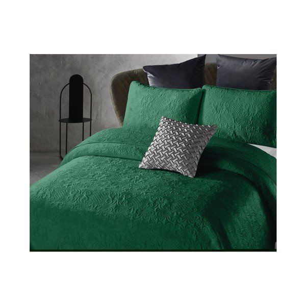 Zelená prikrývka z mikroperkálu s dvoma obliečkami na vankúš Dreamhouse Velvet Clara, 180 x 250 cm-image-1