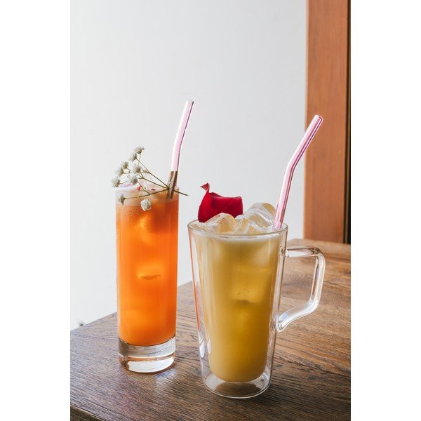 Súprava 6 ružových sklenených slamiek na pitie Vialli Design, dĺžka 23 cm-image-1