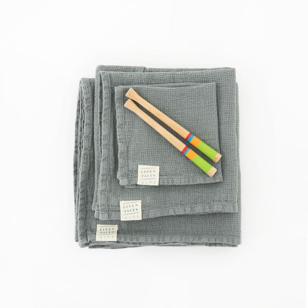 Detská modrá osuška s kapucňou Linen Tales Waffle, 100 x 100 cm-image-1