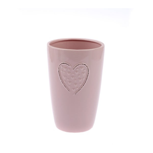 Ružová keramická váza Dakls Hearts Dots, výška 18,3 cm