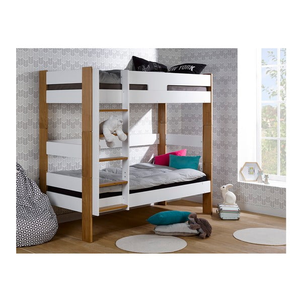 Detská biela dvojposchodová posteľ prestaviteľná na jednolôžko JUNIOR Provence Complete, 90 × 190 cm