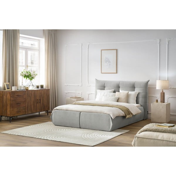 Svetlosivá čalúnená dvojlôžková posteľ s úložným priestorom s roštom 160x200 cm Clothilde – Bobochic Paris-image-1