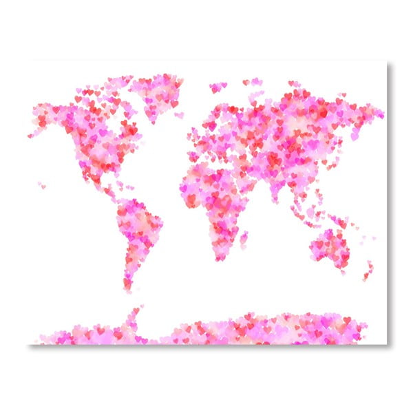 Plagát s ružovou mapou sveta Americanflat Sweet, 60  ×   42 cm