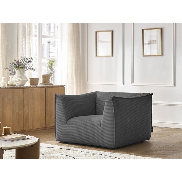 Tmavosivé menčestrové kreslo Giorgia – Bobochic Paris-image-1