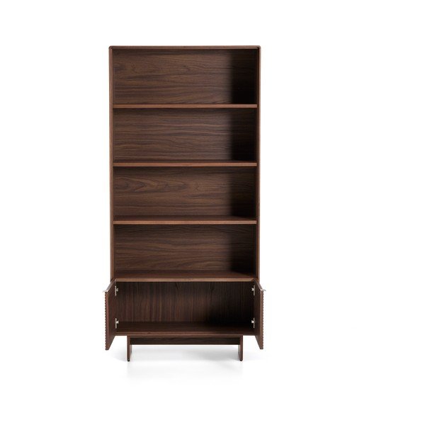 Regál v dekore orecha v tmavo prírodnej farbe 90x190x35 cm Norlen – Kave Home-image-4