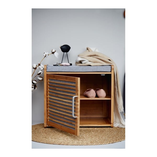 Sivo-hnedá bambusová skrinka na topánky s lavicou Bahari – Wenko-image-1