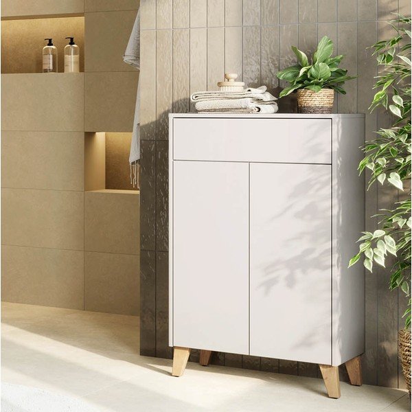 Krémovobiela matná vysoká kúpeľňová skrinka 63x101 cm Arnea – Germania-image-1