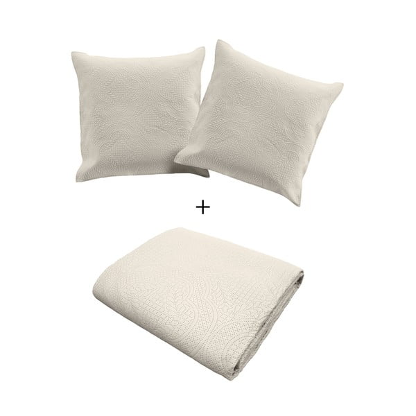 Krémová súprava prikrývky a obliečky na vankúš z mikrovlákna 240x260 cm Romane – douceur d'intérieur-image-4