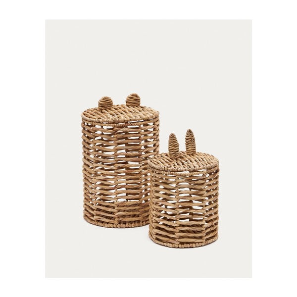 Detské koše na hračky v súprave 2 ks z vodného hyacintu v prírodnej farbe ø 30x50 cm Venezia – Kave Home-image-2