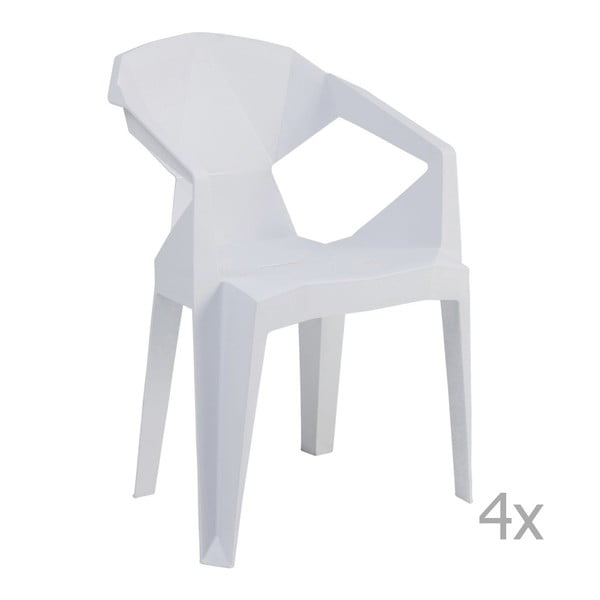 Sada 4 bielych záhradných stoličiek Kare Design Geometrial
