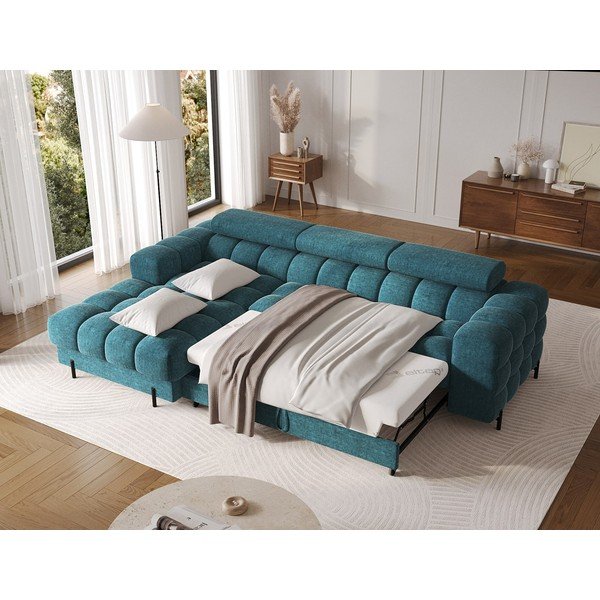 Modrá rozkladacia/s úložným priestorom rohová pohovka z textílie buklé (ľavý roh/s leňoškou) Felro – ELTAP-image-4