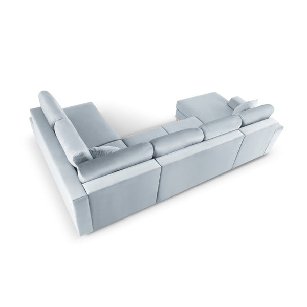 Svetlomodrá zamatová rozkladacia/s úložným priestorom rohová pohovka (pravý roh/do "U") Kyoto – Cosmopolitan Design-image-4