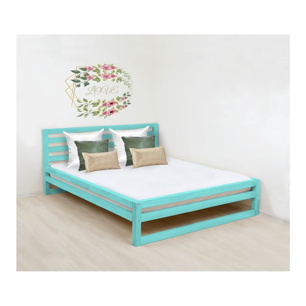 Tyrkysovo-modrá drevená dvojlôžková posteľ Benlemi DeLuxe, 200 × 160 cm
