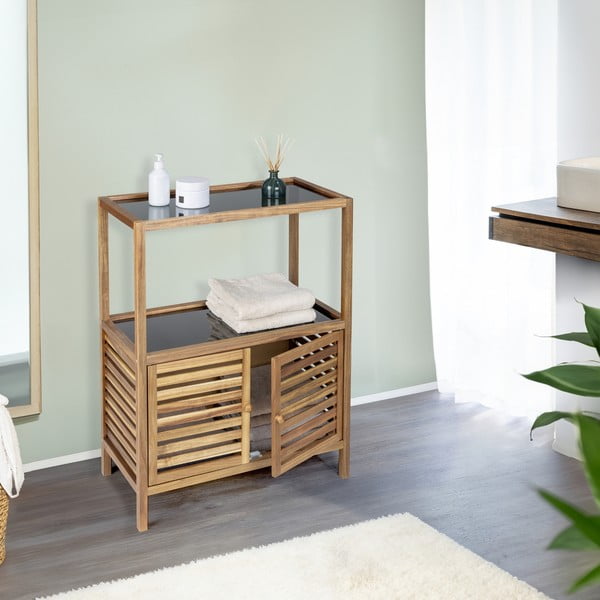 Čierna/v prírodnej farbe nízka kúpeľňová skrinka z masívu akácie 67,5x86 cm Fondi – Wenko-image-1