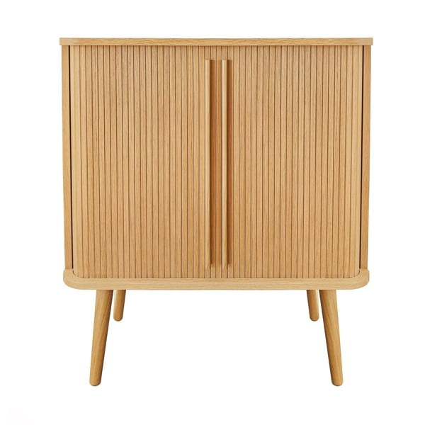 Vysoká komoda v dekore duba s posuvnými dverami v prírodnej farbe 83x95 cm Rove – Woodman