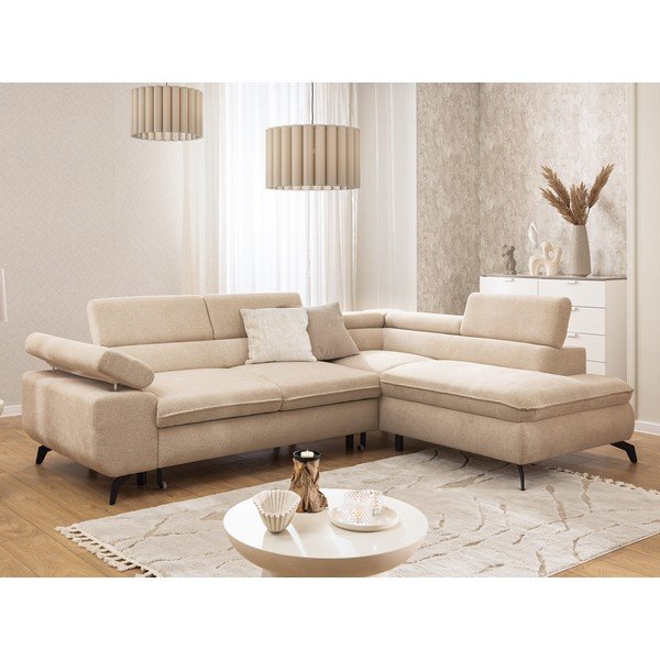 Béžová ženilková rohová pohovka (pravý roh/do L) Marbeya  – Ropez-image-1