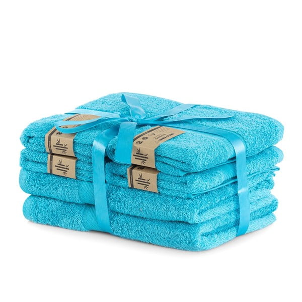 Modré froté uteráky a osušky v súprave 6 ks s prímesou bambusu Bamby – DecoKing-image-1