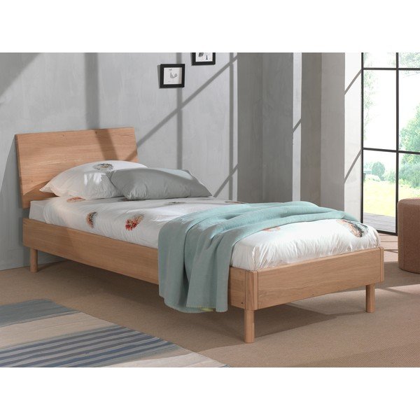 Jednolôžková posteľ z dubového dreva s roštom 90x200 cm v prírodnej farbe Forrest – Vipack-image-1