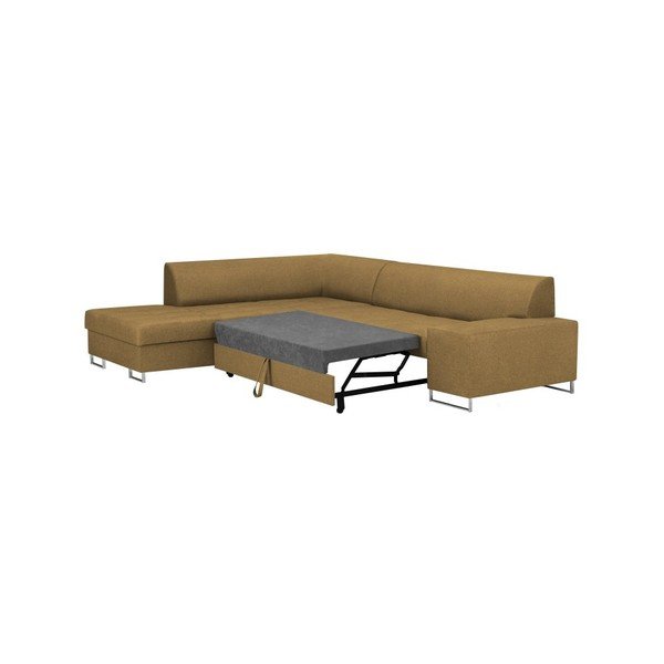 Medovožltá rohová rozkladacia pohovka s nohami v striebornej farbe Cosmopolitan Design Orlando, ľavý roh-image-4