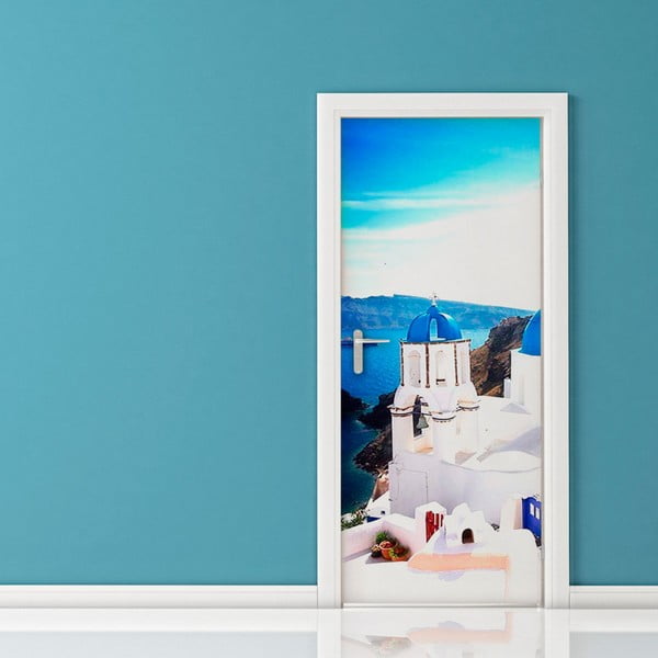 Adhezívna samolepka na dvere Ambiance Santorini, 83 x 204 cm