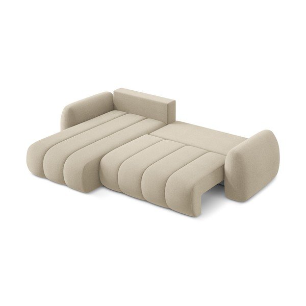 Svetlohnedá rozkladacia/s úložným priestorom rohová pohovka z textílie buklé (ľavý roh/s leňoškou) Pele – Makamii-image-4