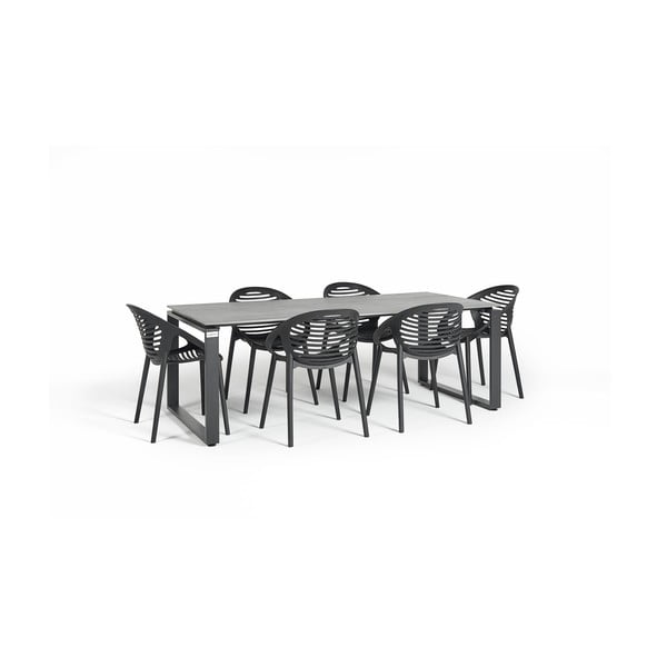 Záhradná jedálenská súprava pre 6 osôb s čiernou stoličkou Joanna a stolom Strong, 210 x 100 cm