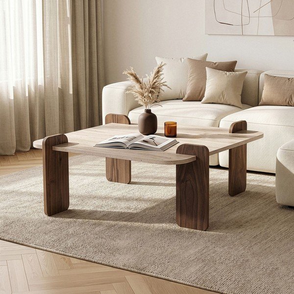 Béžový konferenčný stolík 90x90 cm Marais – Nordure-image-1