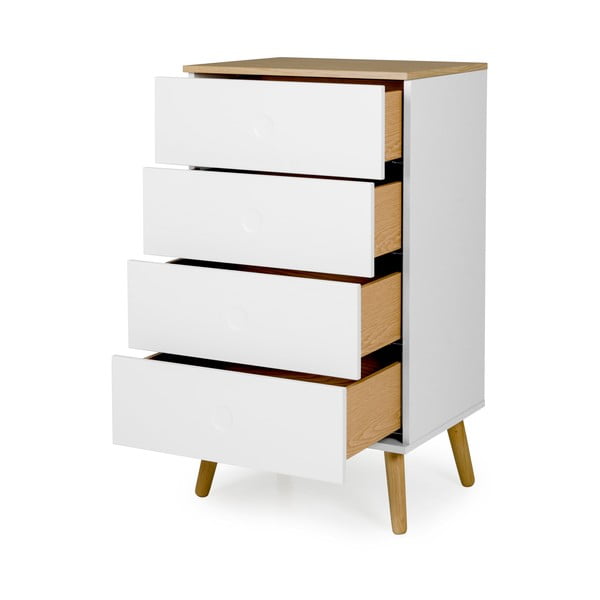 Biela skrinka s detailmi v dekore dubového dreva s 4 zásuvkami Tenzo Dot, šírka 55 cm-image-3