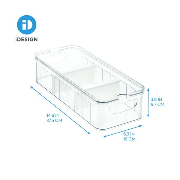 Priehľadný úložný box s vekom a 3 priehradkami iDesign, 38 x 16 cm-image-2