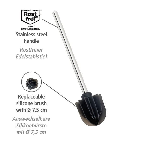 Čierna silikónová toaletná kefa s kovovým držiakom Wenko-image-2