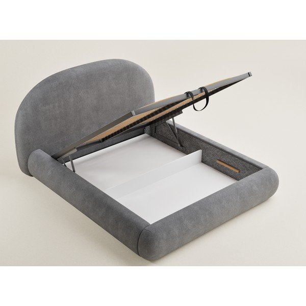 Sivá čalúnená dvojlôžková posteľ s úložným priestorom s roštom 140x200 cm Maumere – Maison de Rêve-image-1