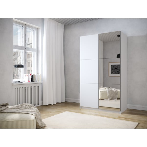 Biela šatníková skriňa so zrkadlom a s posuvnými dverami 122x215 cm Lisburn - Cosmopolitan Design-image-1