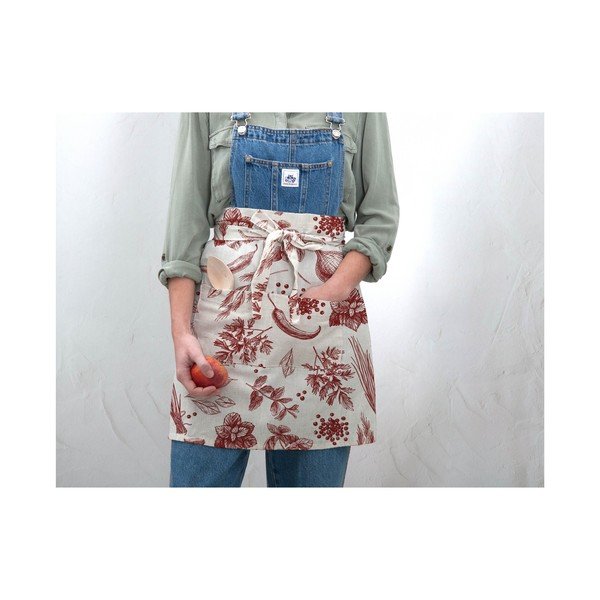 Kvetovaná zástera s prímesou ľanu Really Nice Things Delantal Red Peppers-image-2