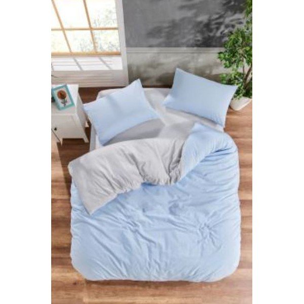 Modré/sivé obliečky na dvojlôžko/predĺžené z bavlny Renforcé s plachtou/4-dielne 200x220 cm – Mila Home
