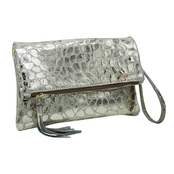 Listová kabelka / kabelka z pravej kože v striebornej farbe Andrea Cardone Cocco Platinum