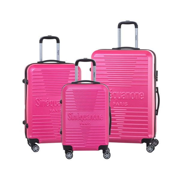 Sada 3 ružových cestovných kufrov na kolieskách so zámkom SINEQUANONE