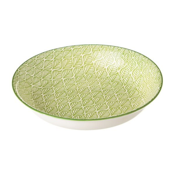 Zeleno-biely porcelánový hlboký tanier Unimasa Leaf