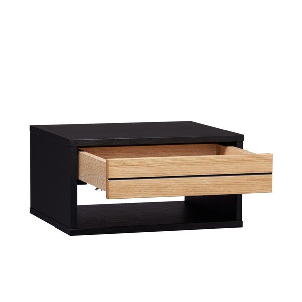 Čierny/v prírodnej farbe závesný nočný stolík v dekore duba Stripe – Woodman-image-1