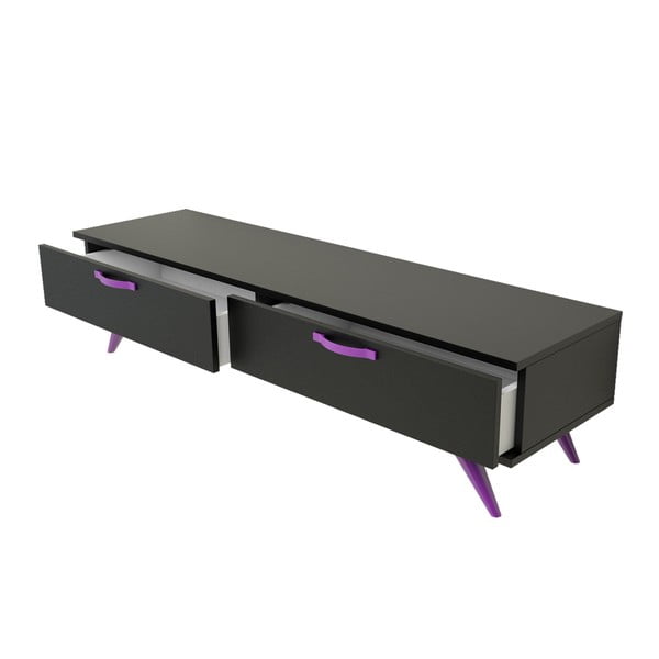 Čierny TV stolík s fialovými nohami Magenta Home Coulour Series, šírka 150 cm