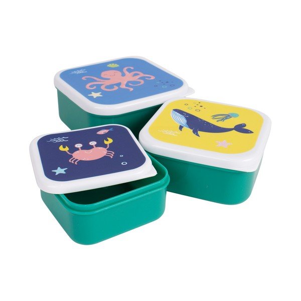 Zelené plastové detský desiatový box 3 ks Ocean – Ladelle