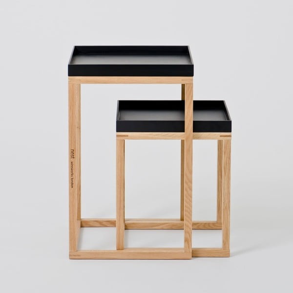 Súprava 2 dubových odkladacích stolíkov s čiernou doskou Wireworks Oak-image-2