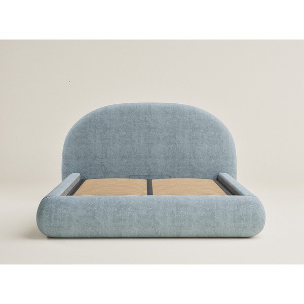 Svetlomodrá čalúnená dvojlôžková posteľ s úložným priestorom s roštom 140x200 cm Maumere – Maison de Rêve-image-1