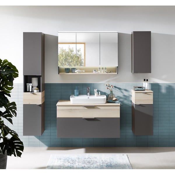 Sivá/v prírodnej farbe nízka/závesná kúpeľňová skrinka v dekore borovice 72x30 cm Quickset 394 – Pelipal-image-1